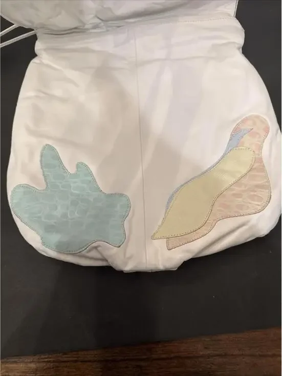 Vintage 1980's Colini Shoulder Bag Leather Multicolor Pastel White Patchwork - Picture 5 of 8